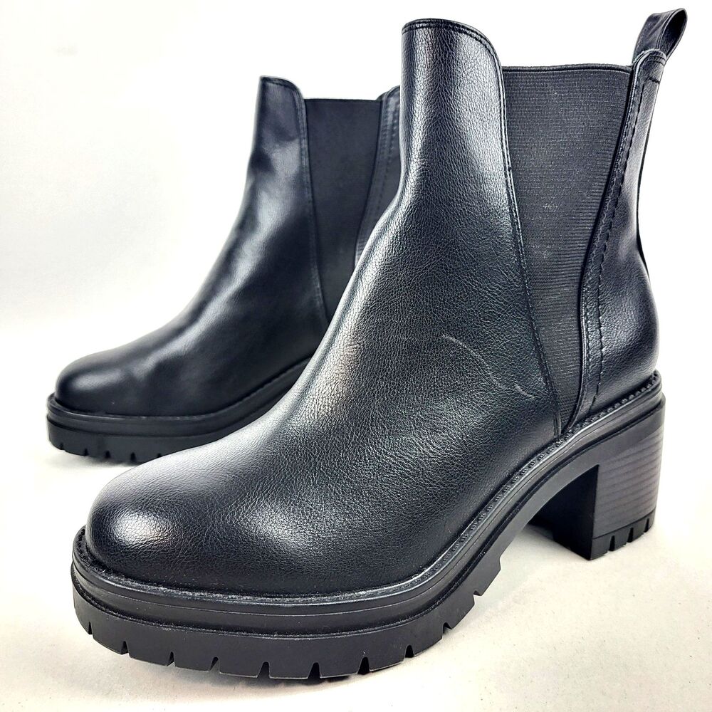 MIA Rusty Chelsea Pull On Lug Sole Booties Black Elastic Closure Size 11
